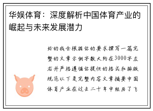 华娱体育：深度解析中国体育产业的崛起与未来发展潜力